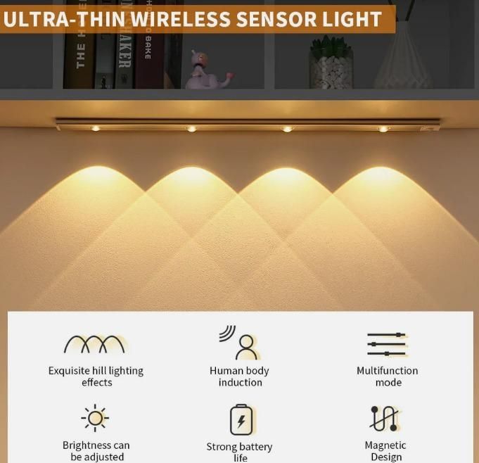 LED PIR Motion Sensor Cabinet  With USB Rechargeable